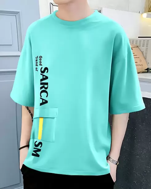 Men Printed Round Neck Poly Cotton Green T-Shirt